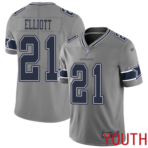 Youth Dallas Cowboys Limited Gray Ezekiel Elliott #21 Inverted Legend NFL Jersey->youth nfl jersey->Youth Jersey